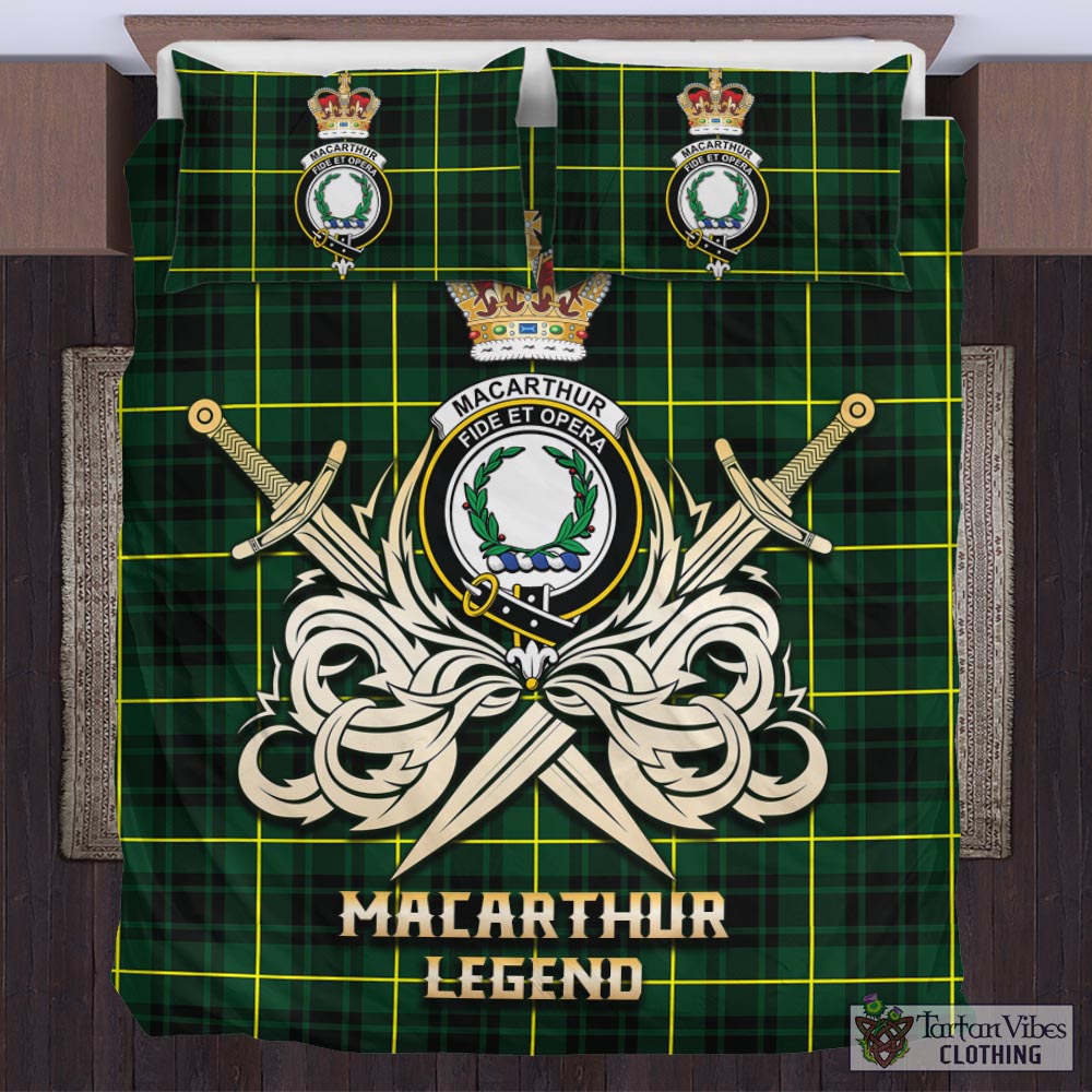 Tartan Vibes Clothing MacArthur Modern Tartan Bedding Set with Clan Crest and the Golden Sword of Courageous Legacy