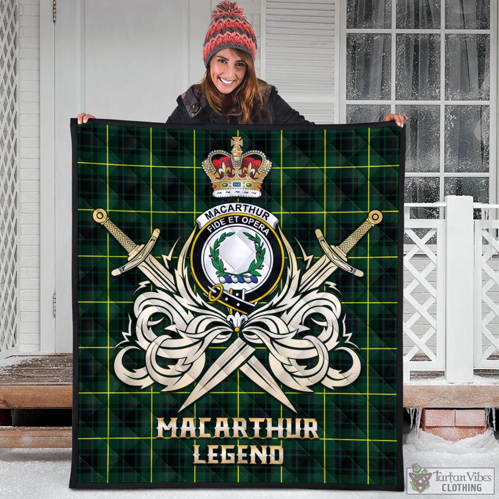 Tartan Vibes Clothing MacArthur Modern Tartan Quilt with Clan Crest and the Golden Sword of Courageous Legacy