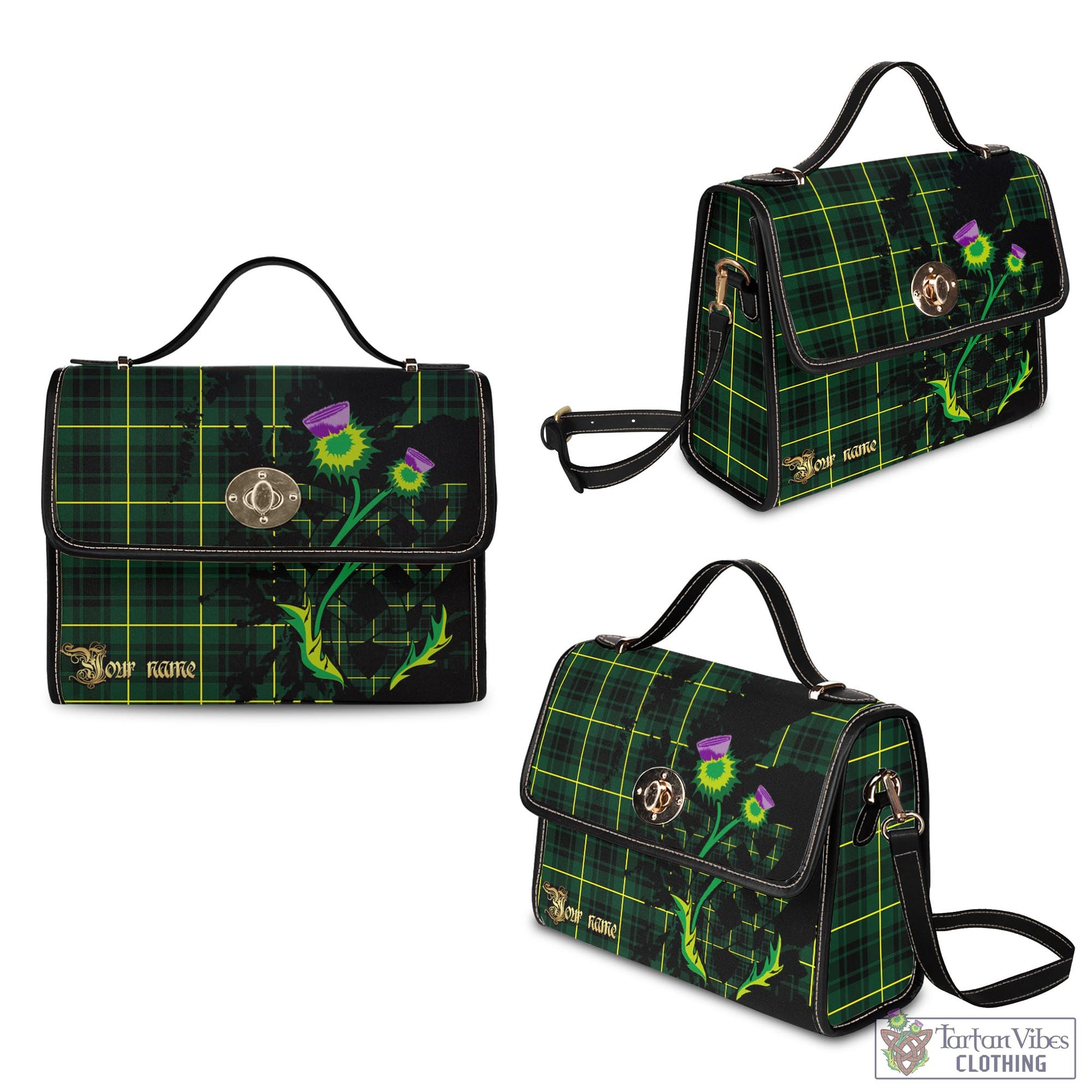 Tartan Vibes Clothing MacArthur Modern Tartan Waterproof Canvas Bag with Scotland Map and Thistle Celtic Accents