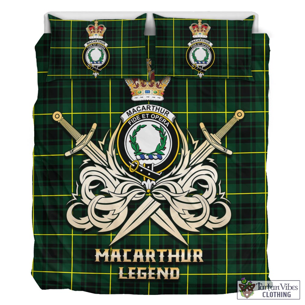Tartan Vibes Clothing MacArthur Modern Tartan Bedding Set with Clan Crest and the Golden Sword of Courageous Legacy