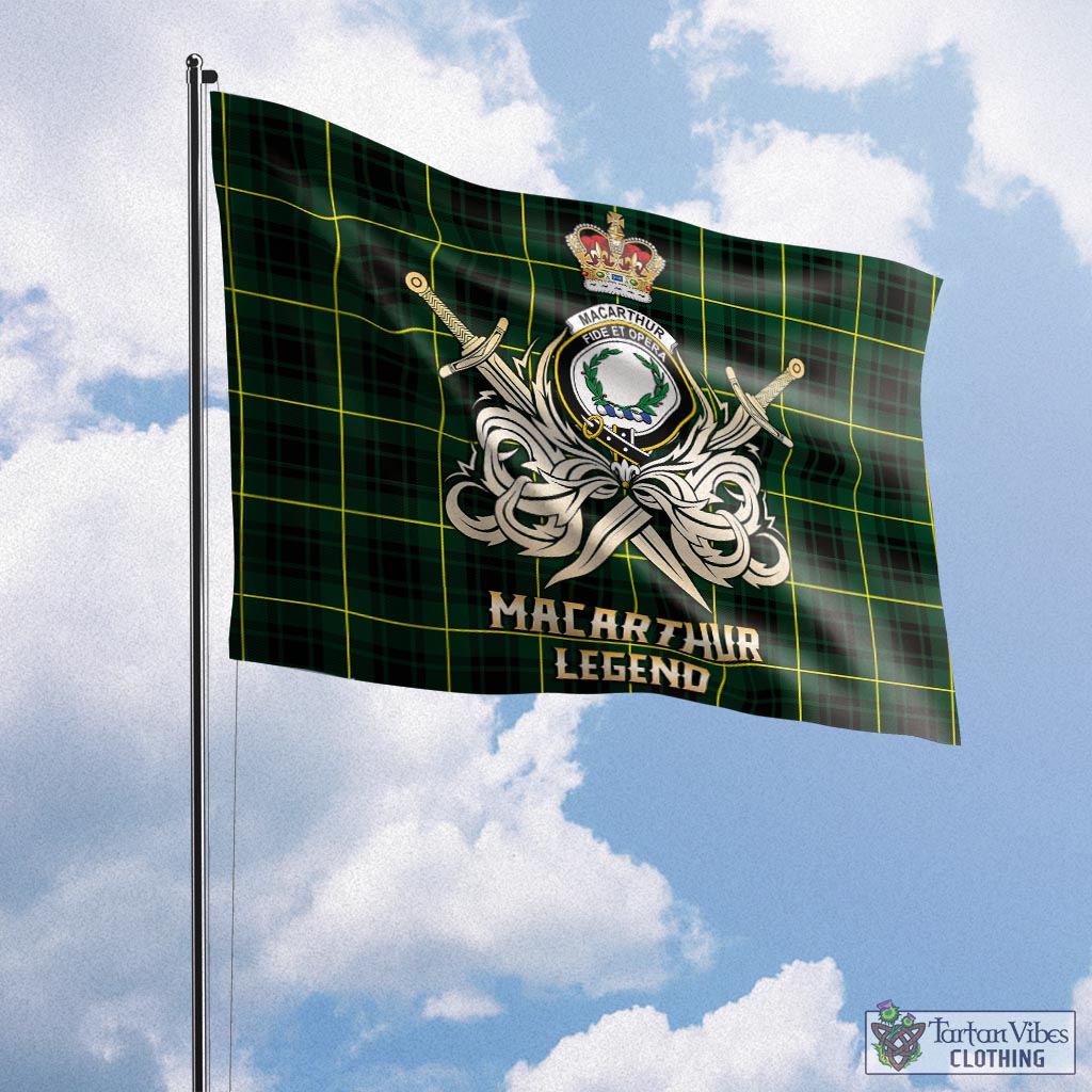 Tartan Vibes Clothing MacArthur Modern Tartan Flag with Clan Crest and the Golden Sword of Courageous Legacy