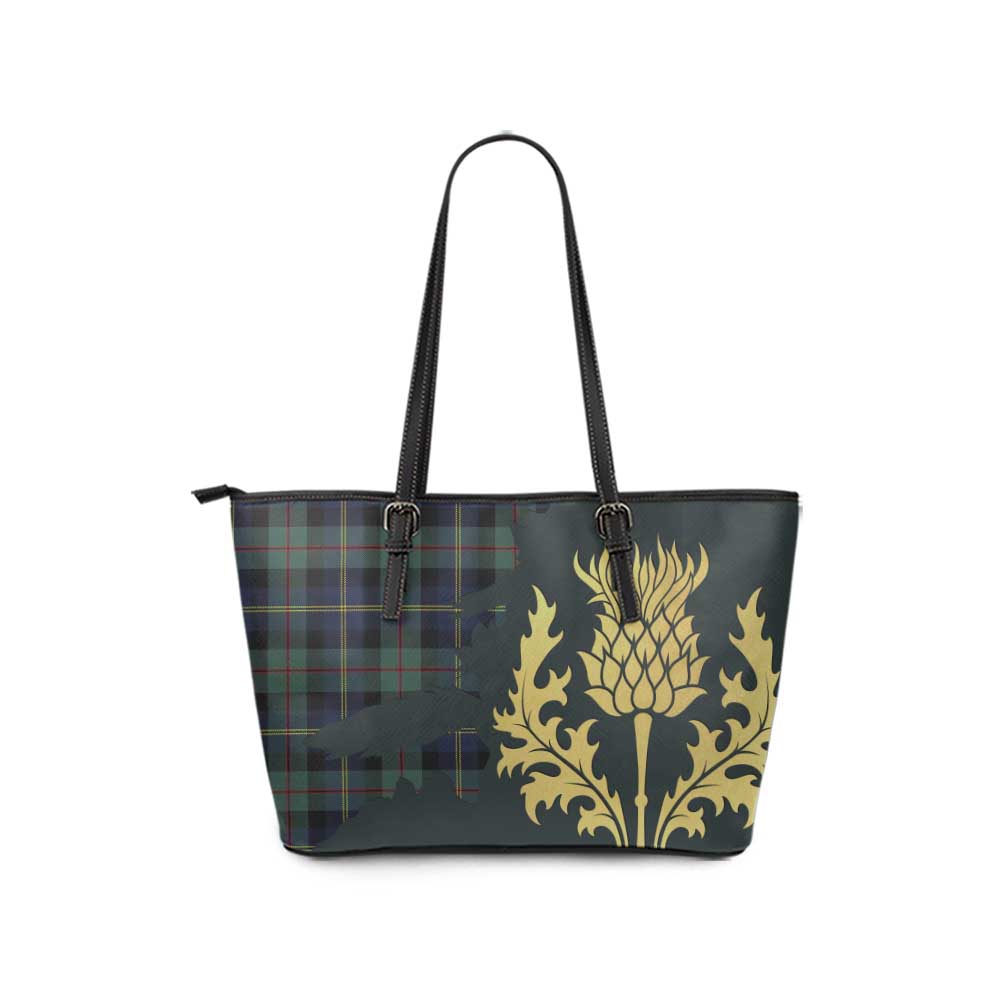 MacAskill (McAskill) Tartan Leather Tote Bag Gold Thistle Style - Tartan Vibes Clothing