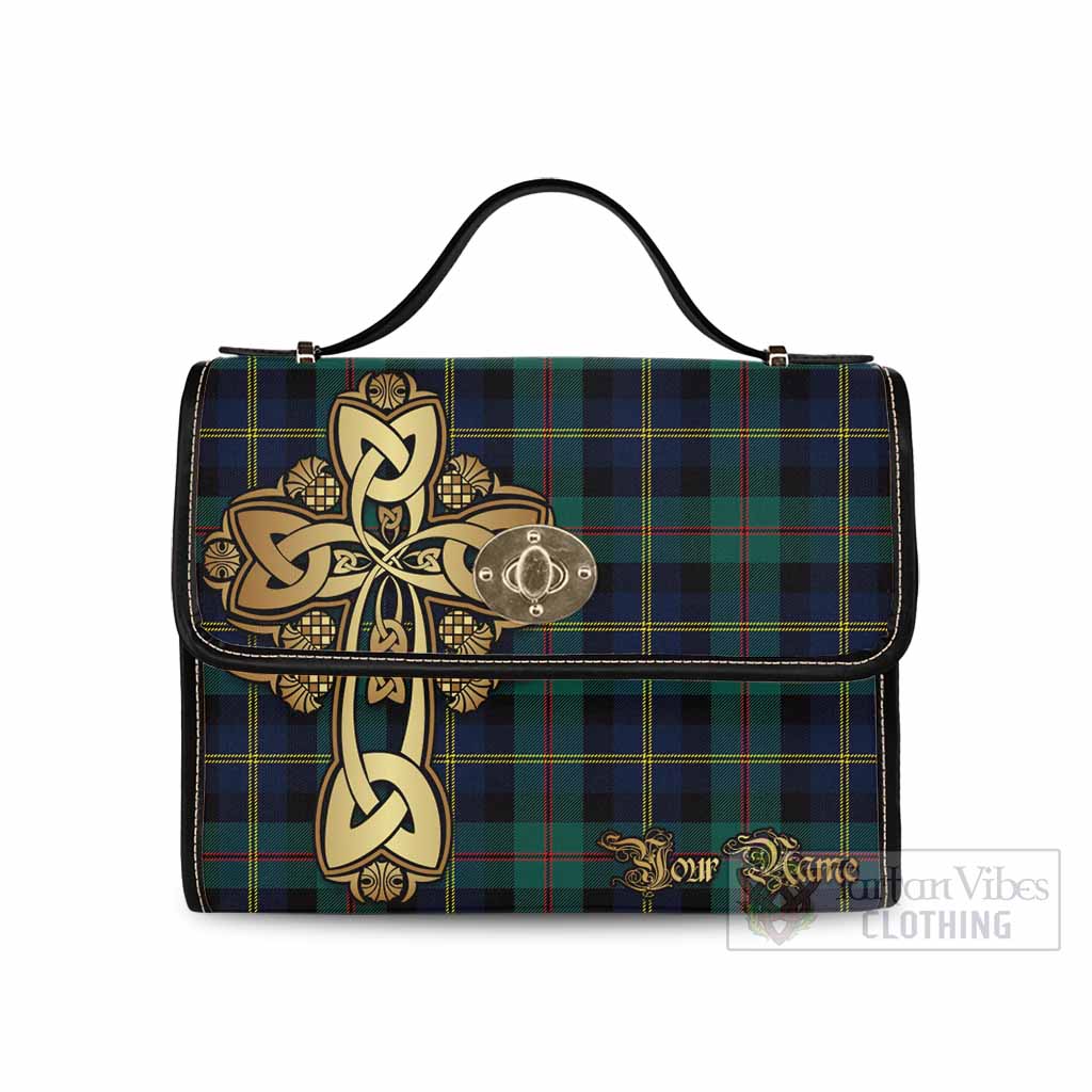 Tartan Vibes Clothing MacAskill (McAskill) Tartan Waterproof Canvas Bag Golden Thistle Celtic Cross Style