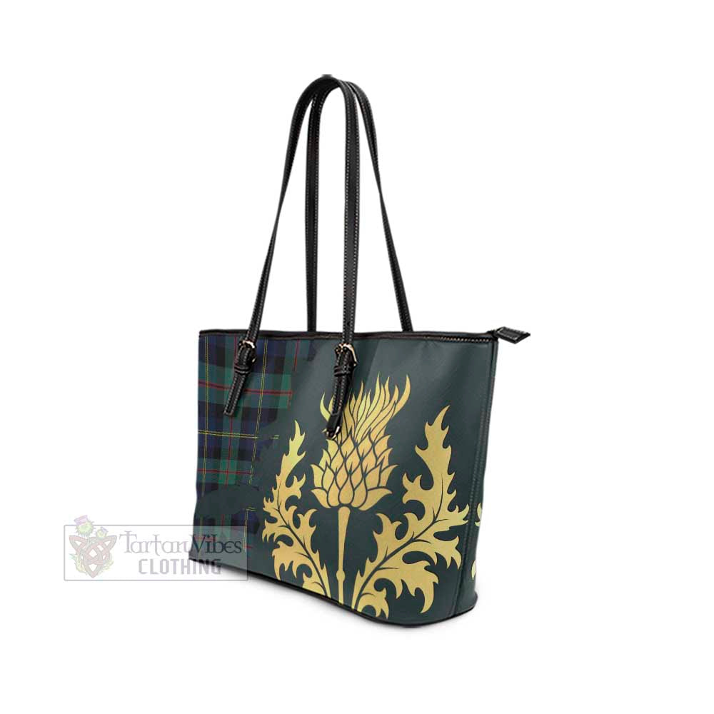 MacAskill (McAskill) Tartan Leather Tote Bag Gold Thistle Style - Tartan Vibes Clothing