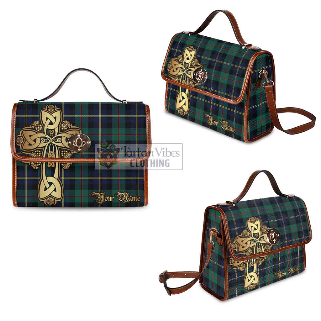 Tartan Vibes Clothing MacAskill (McAskill) Tartan Waterproof Canvas Bag Golden Thistle Celtic Cross Style