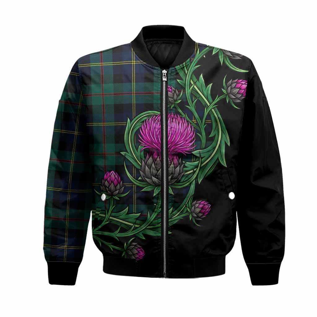 MacAskill (McAskill) Tartan Bomber Jacket Resilient Scottish Thistle Unisex Black - Tartan Vibes Clothing