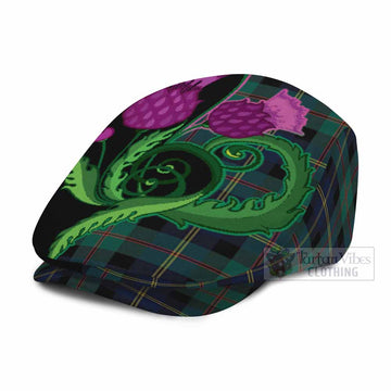 MacAskill (McAskill) Tartan Flat Cap, Jeff Cap Traditional Scottish Thistle