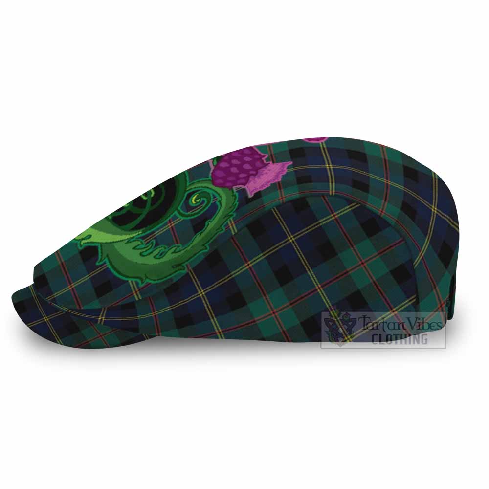 MacAskill (McAskill) Tartan Flat Cap, Jeff Cap Traditional Scottish Thistle