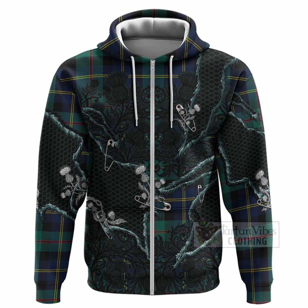 MacAskill (McAskill) Tartan Thistle Dark Gothic Hoodie Zip Hoodie - Tartan Vibes Clothing