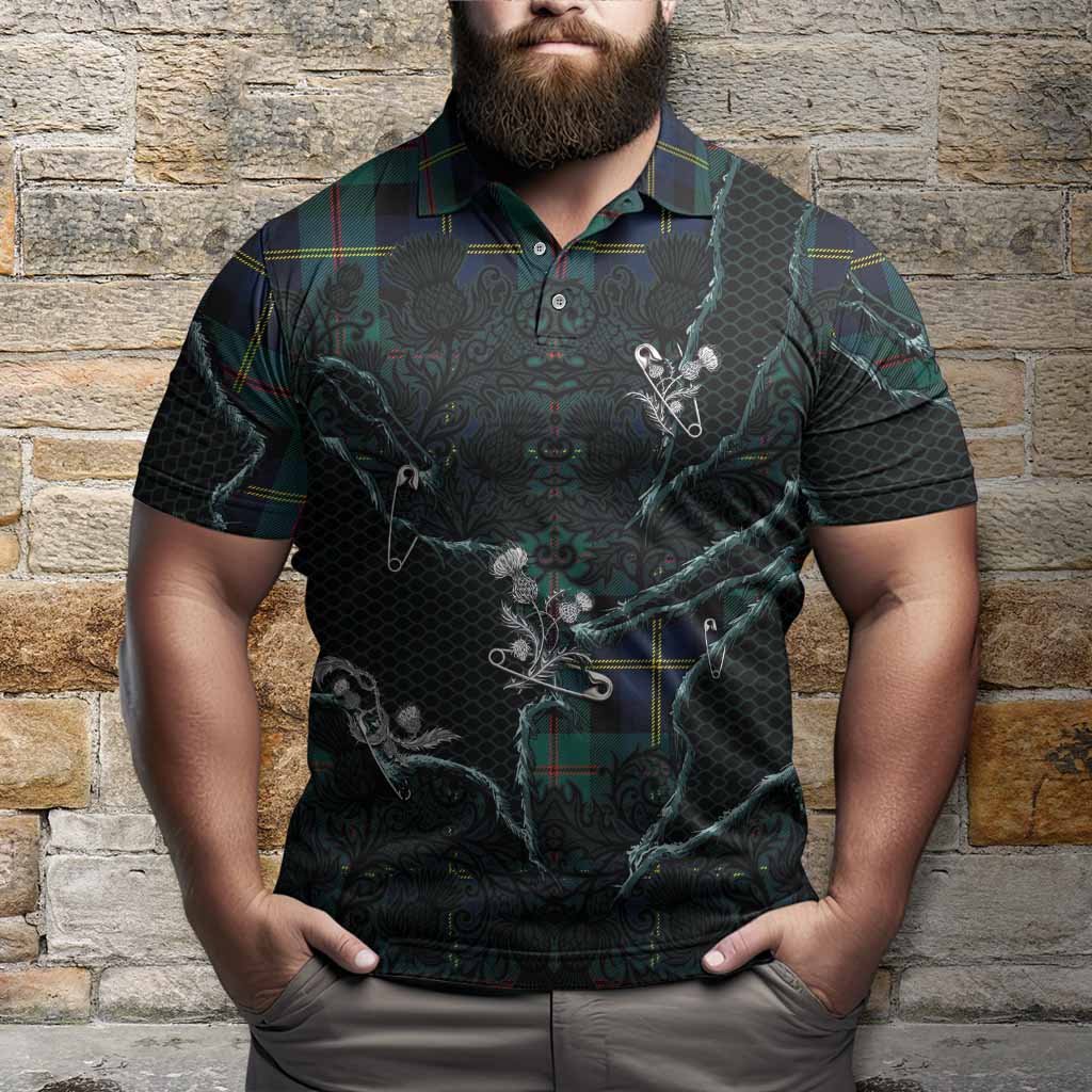 MacAskill (McAskill) Tartan Thistle Dark Gothic Polo Shirt - Tartan Vibes Clothing