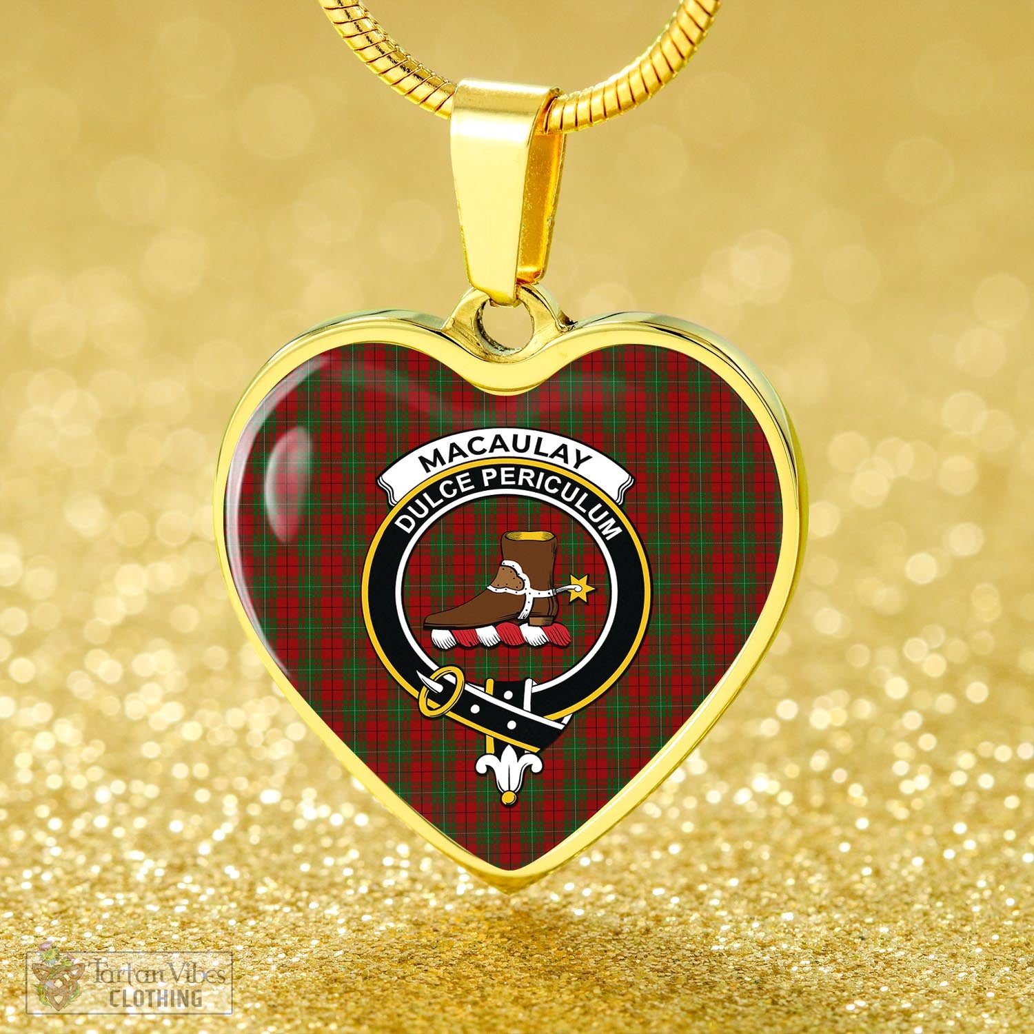 Tartan Vibes Clothing MacAulay Tartan Heart Necklace with Family Crest