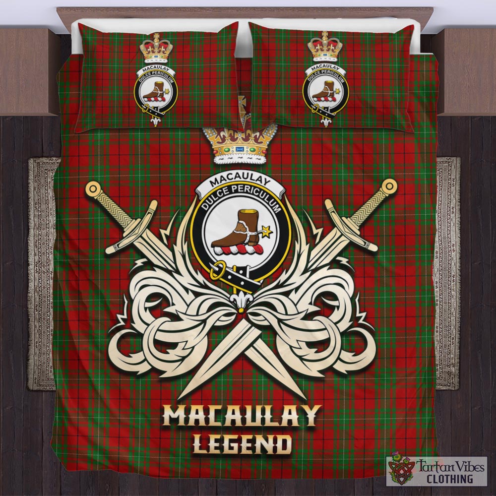 Tartan Vibes Clothing MacAulay Tartan Bedding Set with Clan Crest and the Golden Sword of Courageous Legacy