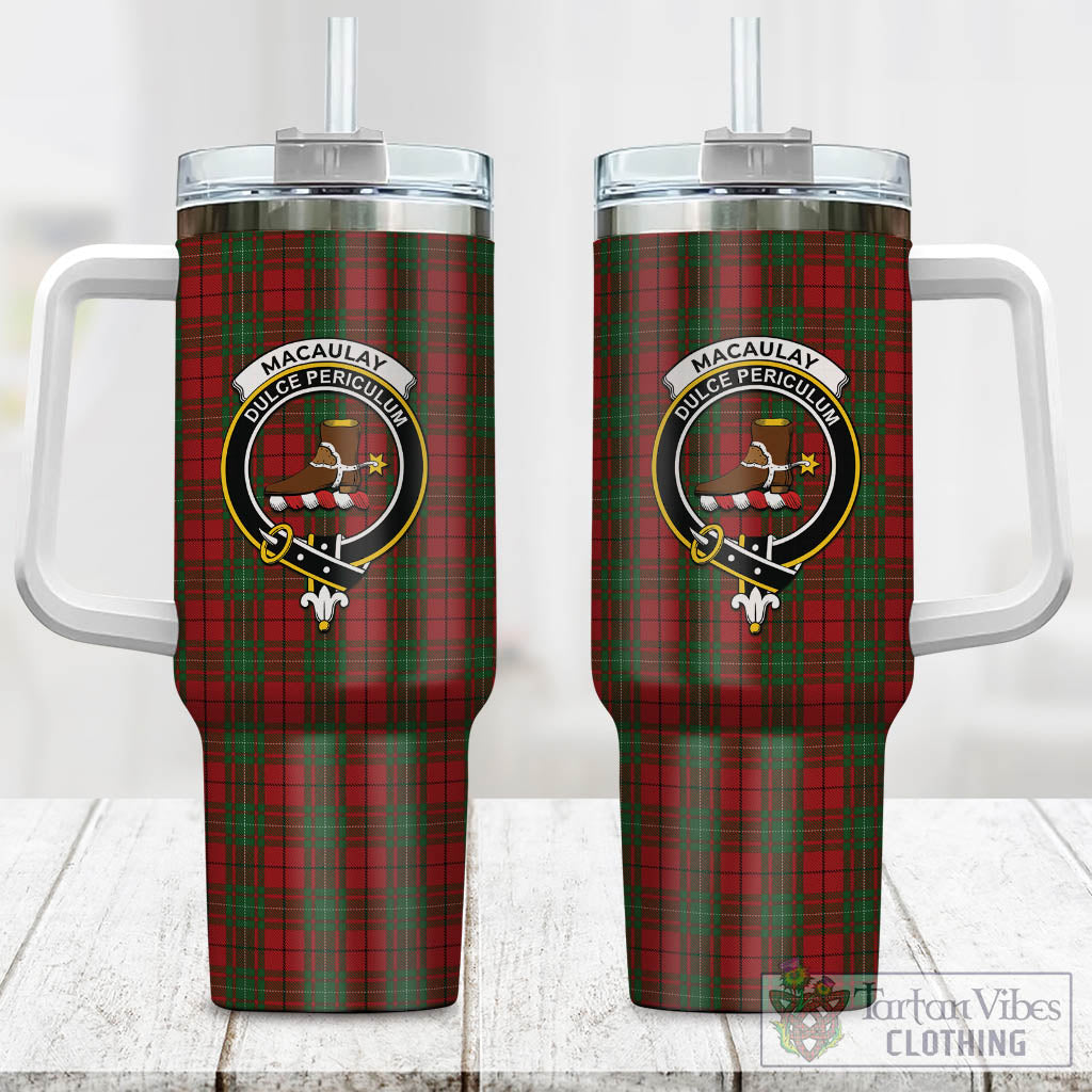 Tartan Vibes Clothing MacAulay Tartan and Family Crest Tumbler with Handle