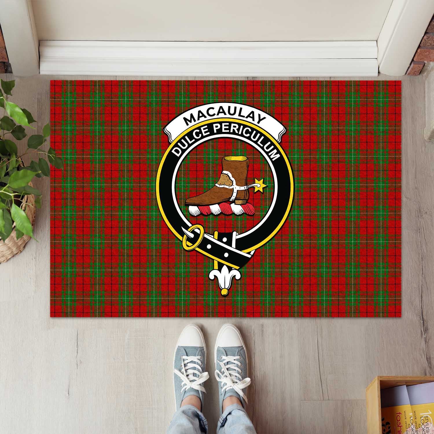 MacAulay Tartan Door Mat with Family Crest - Tartanvibesclothing