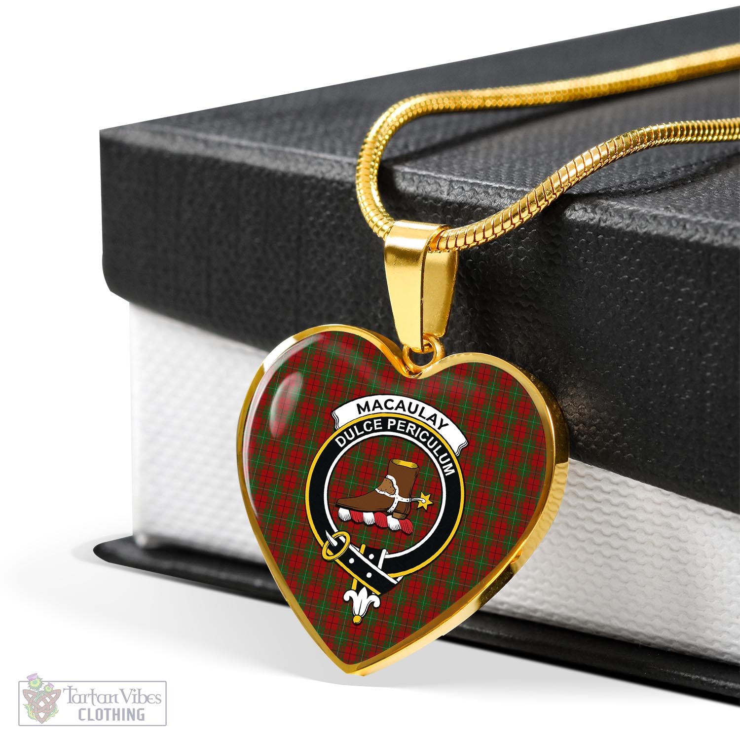 Tartan Vibes Clothing MacAulay Tartan Heart Necklace with Family Crest