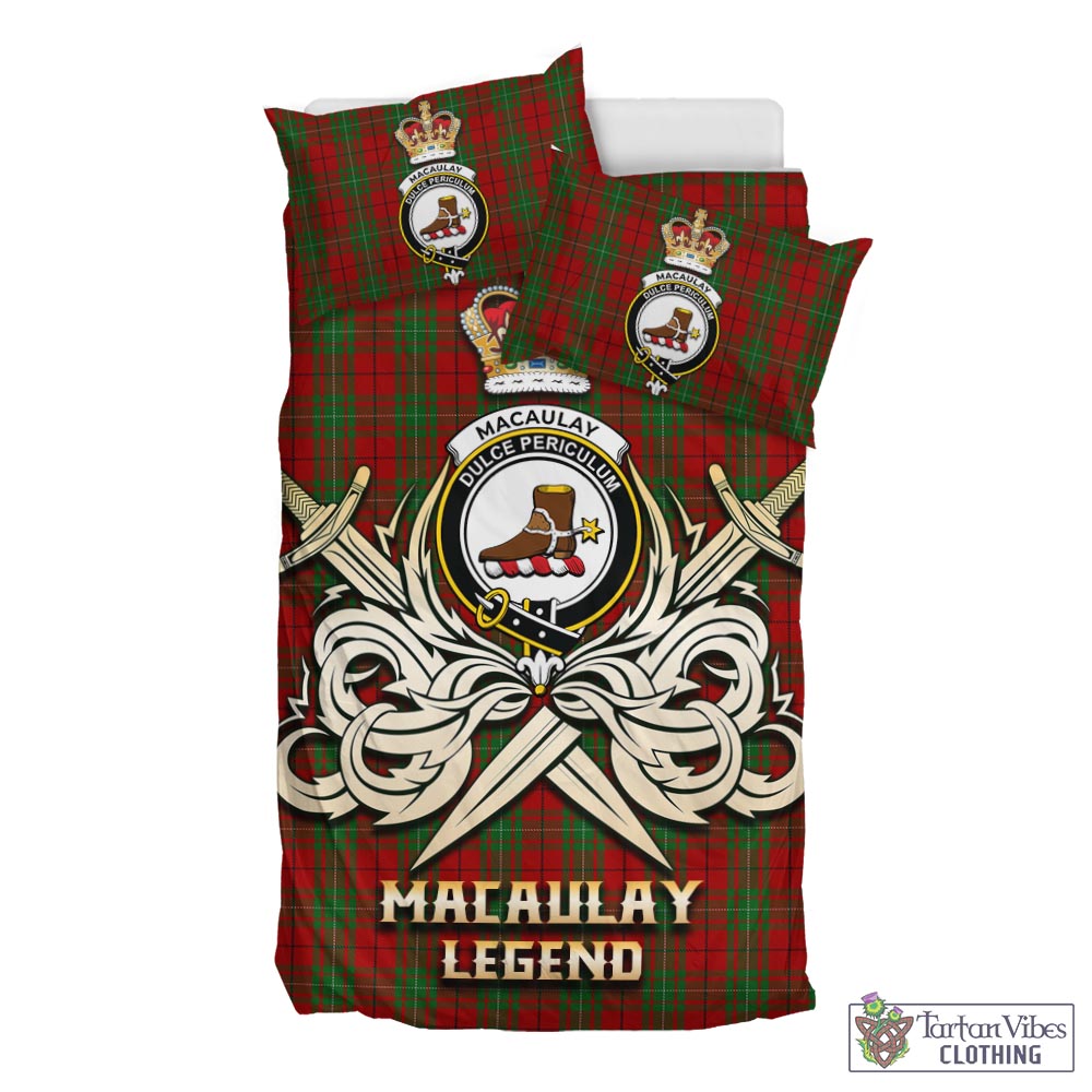 Tartan Vibes Clothing MacAulay Tartan Bedding Set with Clan Crest and the Golden Sword of Courageous Legacy