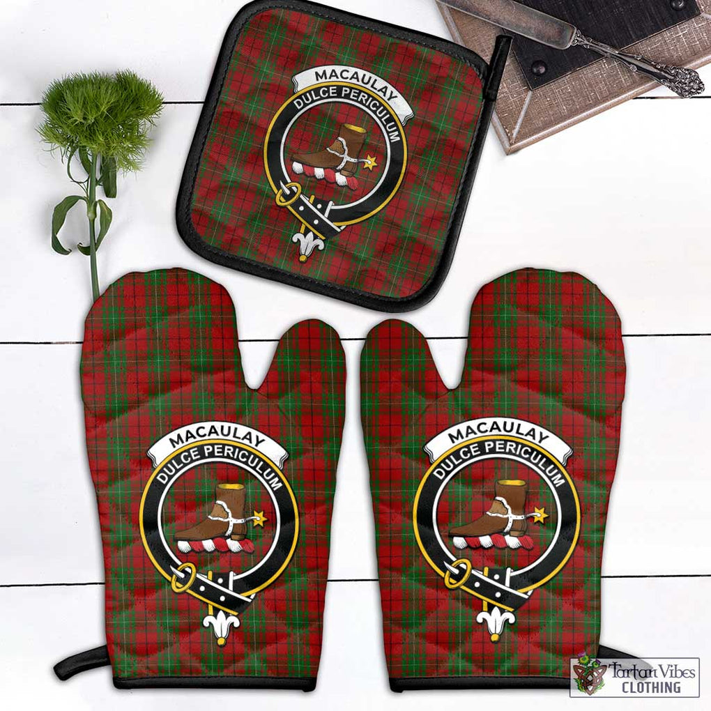 MacAulay (MacAuley) Tartan Combo Oven Mitt & Pot-Holder with Family Crest Combo 1 Oven Mitt & 1 Pot-Holder Black - Tartan Vibes Clothing