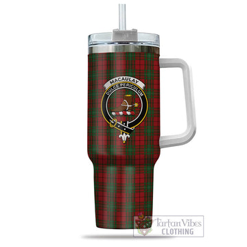Tartan Vibes Clothing MacAulay Tartan and Family Crest Tumbler with Handle