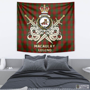 Tartan Vibes Clothing MacAulay Tartan Tapestry with Clan Crest and the Golden Sword of Courageous Legacy