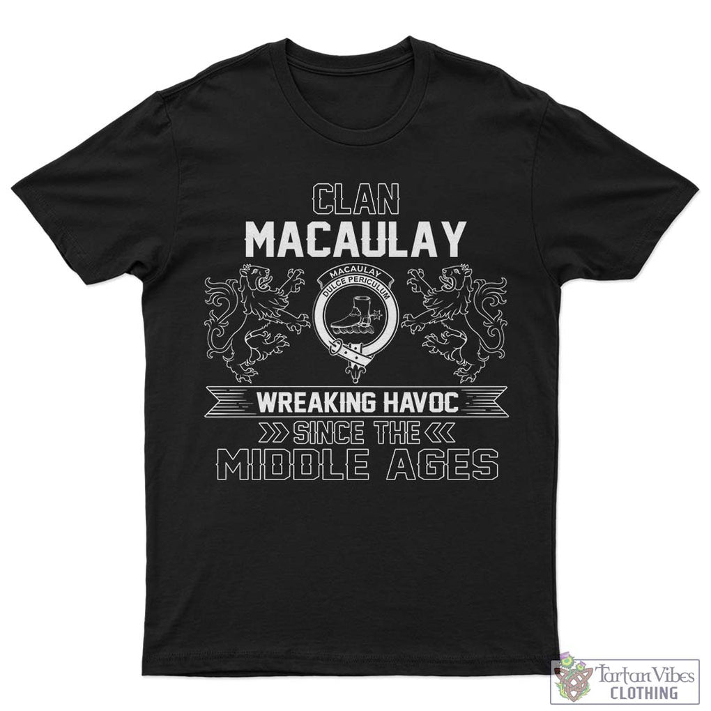 MacAulay (MacAuley) Family Crest 2D Cotton Men's T-Shirt Wreaking Havoc Style Sapphire - 2D-tartanvibesclothing