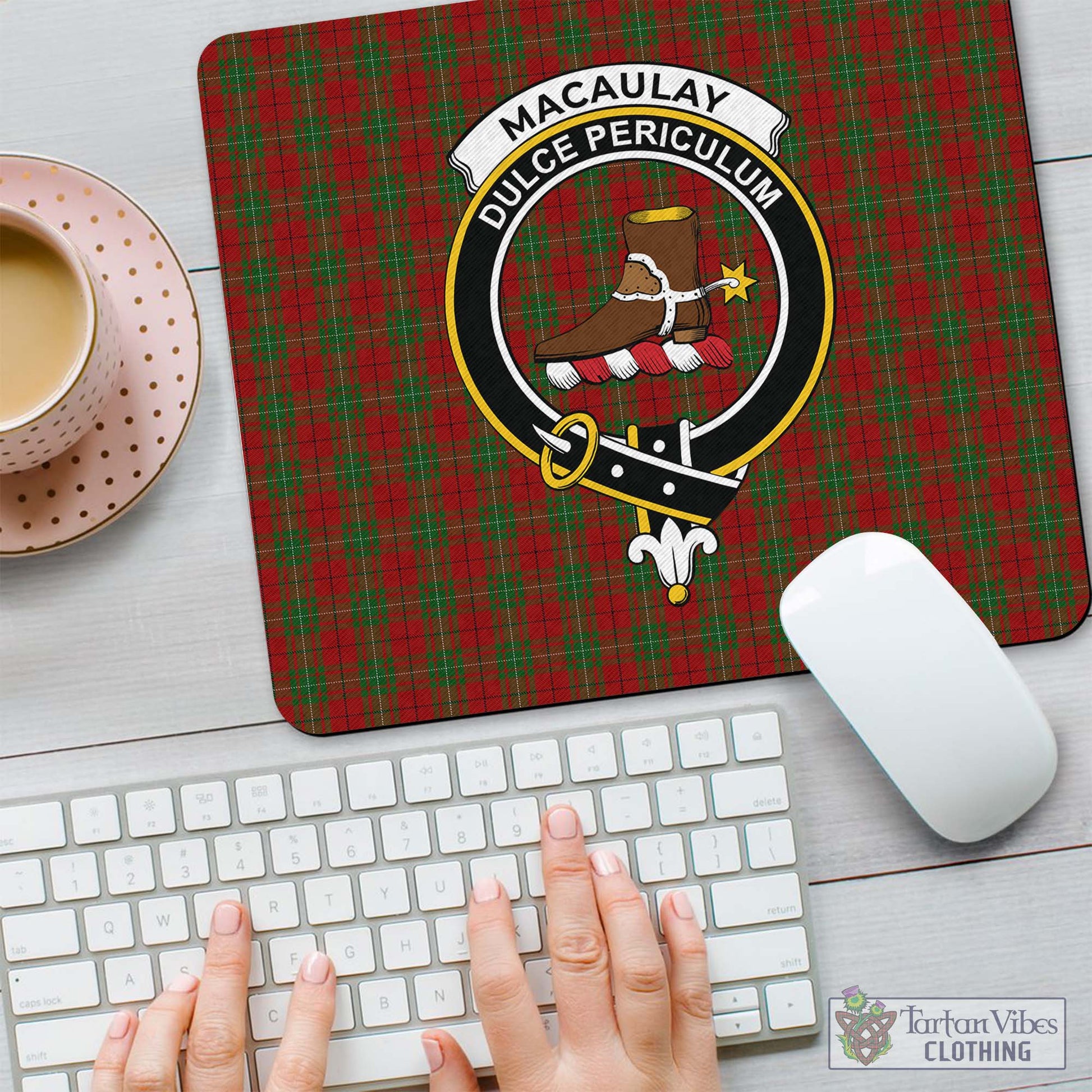 Tartan Vibes Clothing MacAulay Tartan Mouse Pad with Family Crest