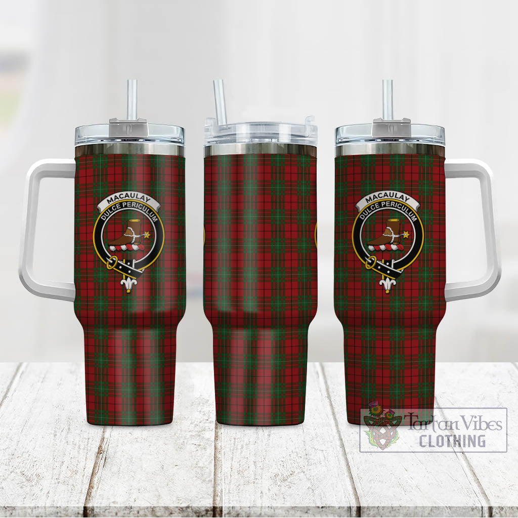 Tartan Vibes Clothing MacAulay Tartan and Family Crest Tumbler with Handle