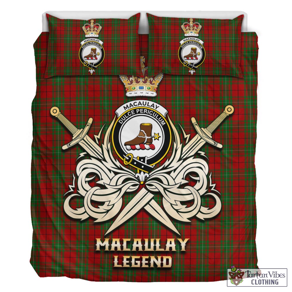 Tartan Vibes Clothing MacAulay Tartan Bedding Set with Clan Crest and the Golden Sword of Courageous Legacy