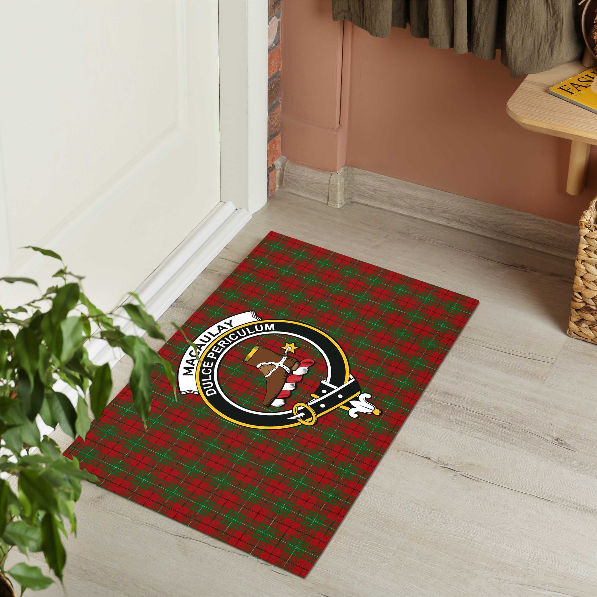 MacAulay Tartan Door Mat with Family Crest - Tartanvibesclothing