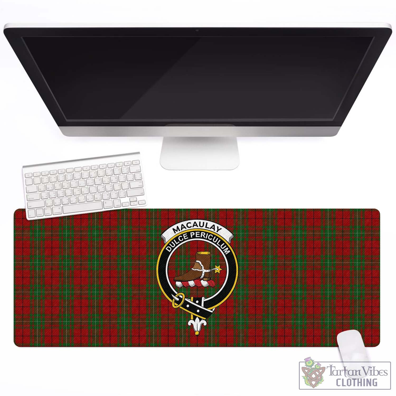 Tartan Vibes Clothing MacAulay Tartan Mouse Pad with Family Crest