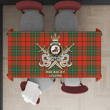 MacAulay Ancient Tartan Tablecloth with Clan Crest and the Golden Sword of Courageous Legacy