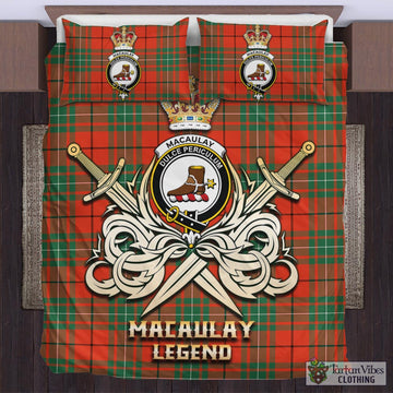 MacAulay Ancient Tartan Bedding Set with Clan Crest and the Golden Sword of Courageous Legacy