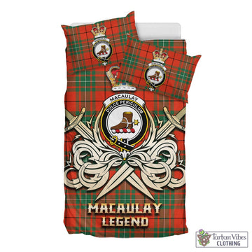 MacAulay Ancient Tartan Bedding Set with Clan Crest and the Golden Sword of Courageous Legacy