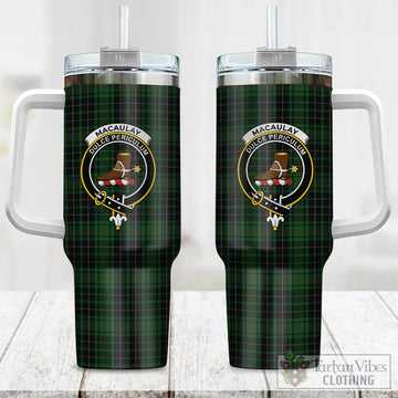 MacAulay Hunting Tartan and Family Crest Tumbler with Handle