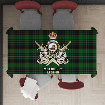 MacAulay Hunting Tartan Tablecloth with Clan Crest and the Golden Sword of Courageous Legacy