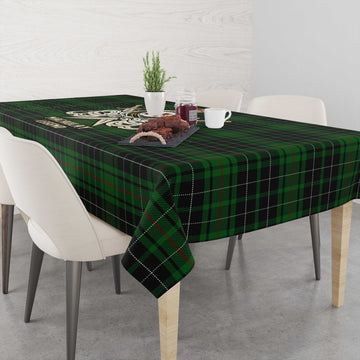 MacAulay Hunting Tartan Tablecloth with Clan Crest and the Golden Sword of Courageous Legacy
