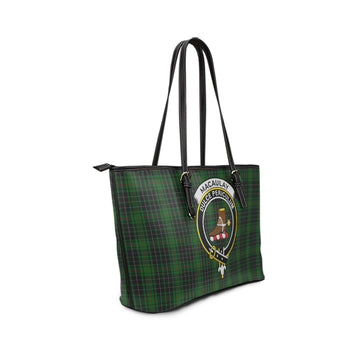 MacAulay Hunting Tartan Leather Tote Bag with Family Crest
