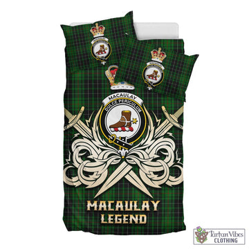 MacAulay Hunting Tartan Bedding Set with Clan Crest and the Golden Sword of Courageous Legacy