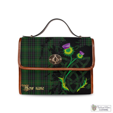 MacAulay Hunting Tartan Waterproof Canvas Bag with Scotland Map and Thistle Celtic Accents