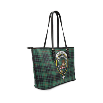 MacAulay Hunting Ancient Tartan Leather Tote Bag with Family Crest