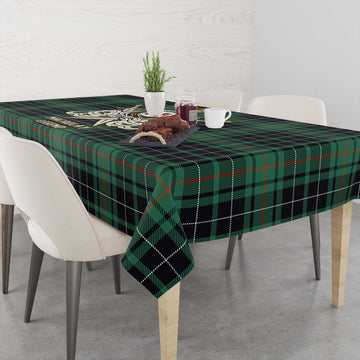 MacAulay Hunting Ancient Tartan Tablecloth with Clan Crest and the Golden Sword of Courageous Legacy