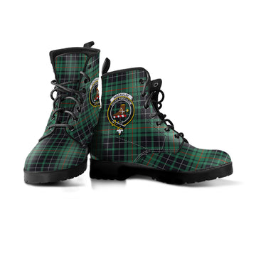 MacAulay Hunting Ancient Tartan Leather Boots with Family Crest
