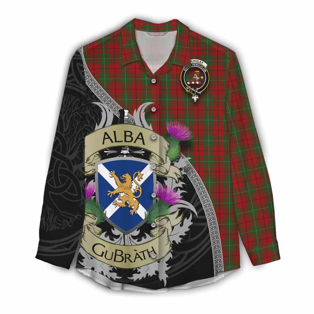 Tartan Vibes Clothing MacAulay (MacAuley) Tartan Family Crest Women's Casual Shirt Lion Rampant Royal Thistle Shield Celtic Inspired
