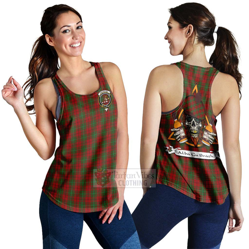 Tartan Vibes Clothing MacAulay (MacAuley) Tartan Women's Racerback Tanks with Family Crest and Bearded Skull Holding Bottles of Whiskey