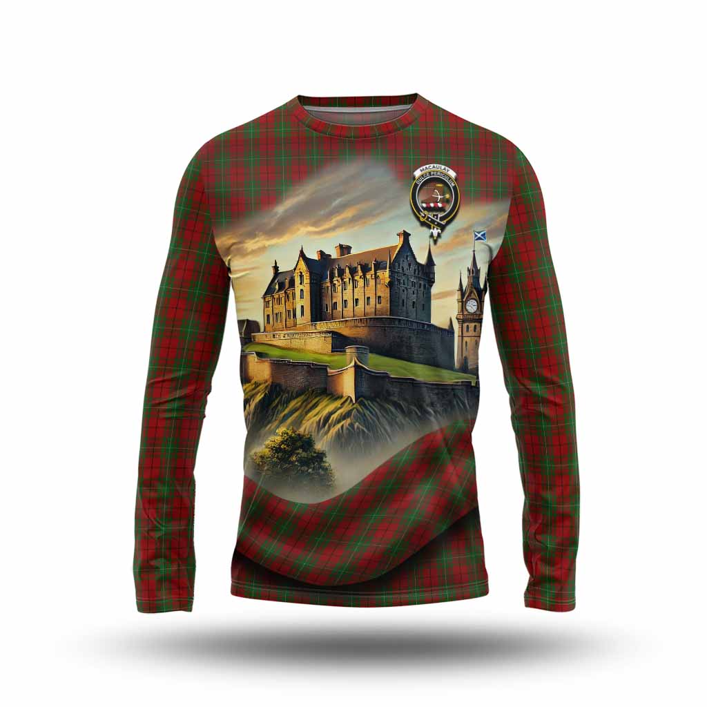 Tartan Vibes Clothing MacAulay (MacAuley) Tartan Family Crest Long Sleeve T-Shirt with Scottish Ancient Castle Style