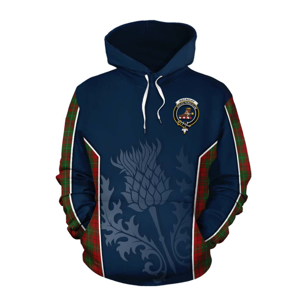 Tartan Vibes Clothing MacAulay (MacAuley) Tartan Cotton Hoodie with Family Crest and Scottish Thistle Vibes Sport Style