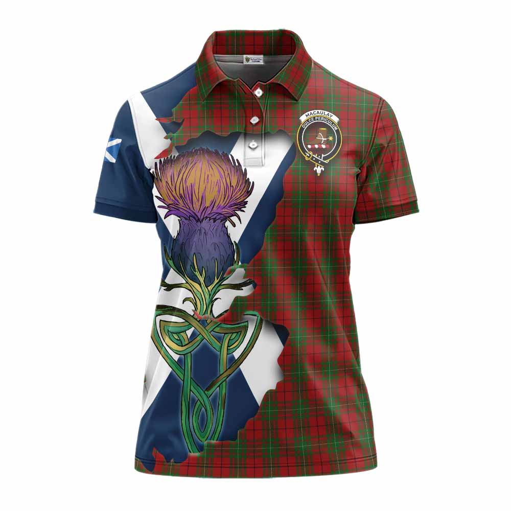 Tartan Vibes Clothing MacAulay (MacAuley) Tartan Family Crest Women's Polo Shirt Scottish Thistle Celtic Inspired