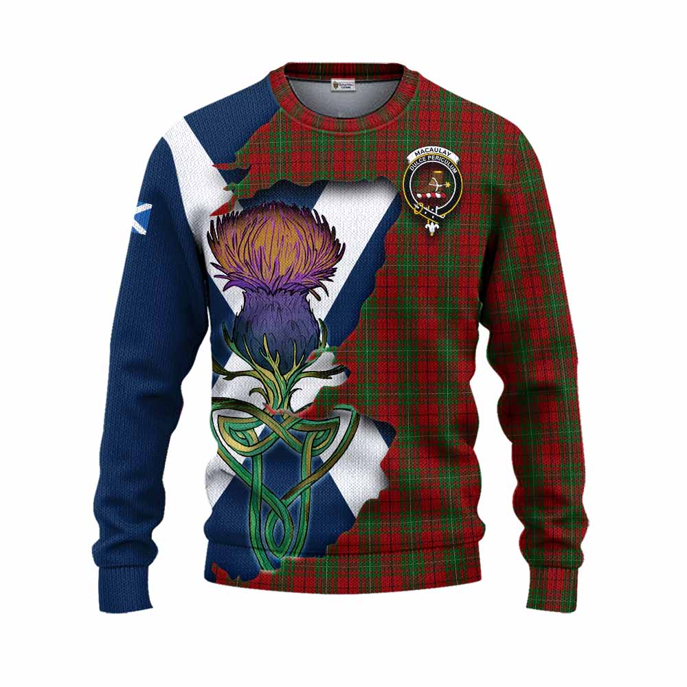 Tartan Vibes Clothing MacAulay (MacAuley) Tartan Family Crest Knitted Sweater Scottish Thistle Celtic Inspired