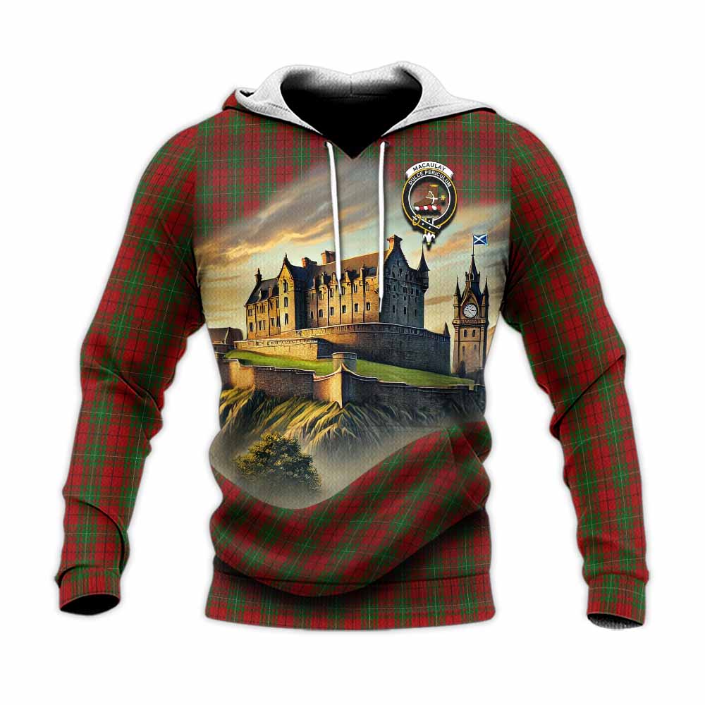 Tartan Vibes Clothing MacAulay (MacAuley) Tartan Family Crest Knitted Hoodie with Scottish Ancient Castle Style