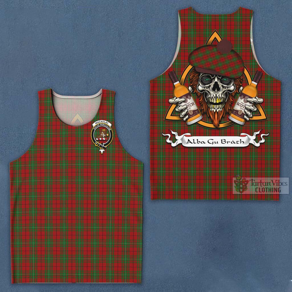 Tartan Vibes Clothing MacAulay (MacAuley) Tartan Men's Tank Top with Family Crest and Bearded Skull Holding Bottles of Whiskey