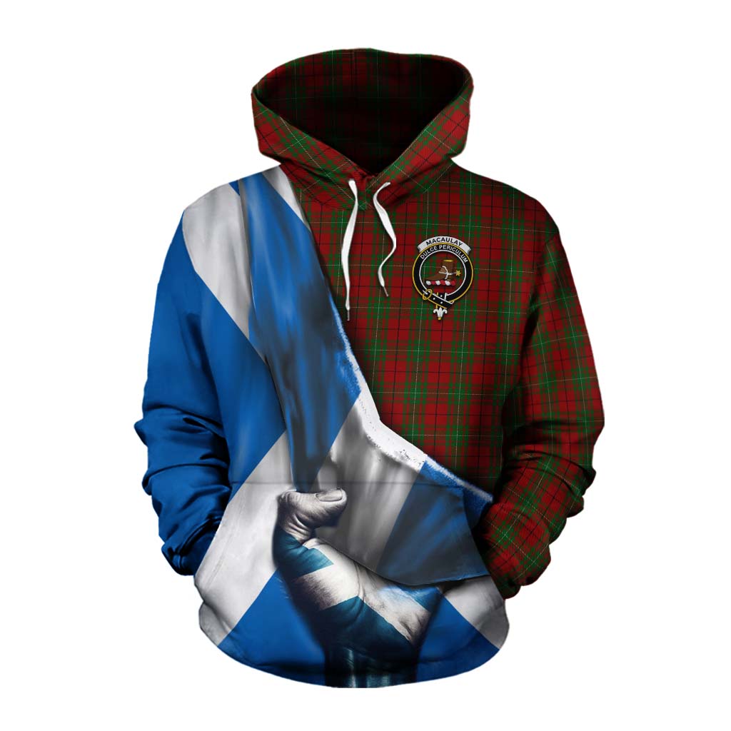 Tartan Vibes Clothing MacAulay (MacAuley) Tartan Cotton Hoodie with Family Crest Scotland Patriotic Style